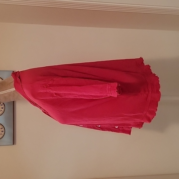 J. Jill Size L Linen Blend Bright Pink Button Down Short Sleeve Blouse, EUC - Picture 4 of 11